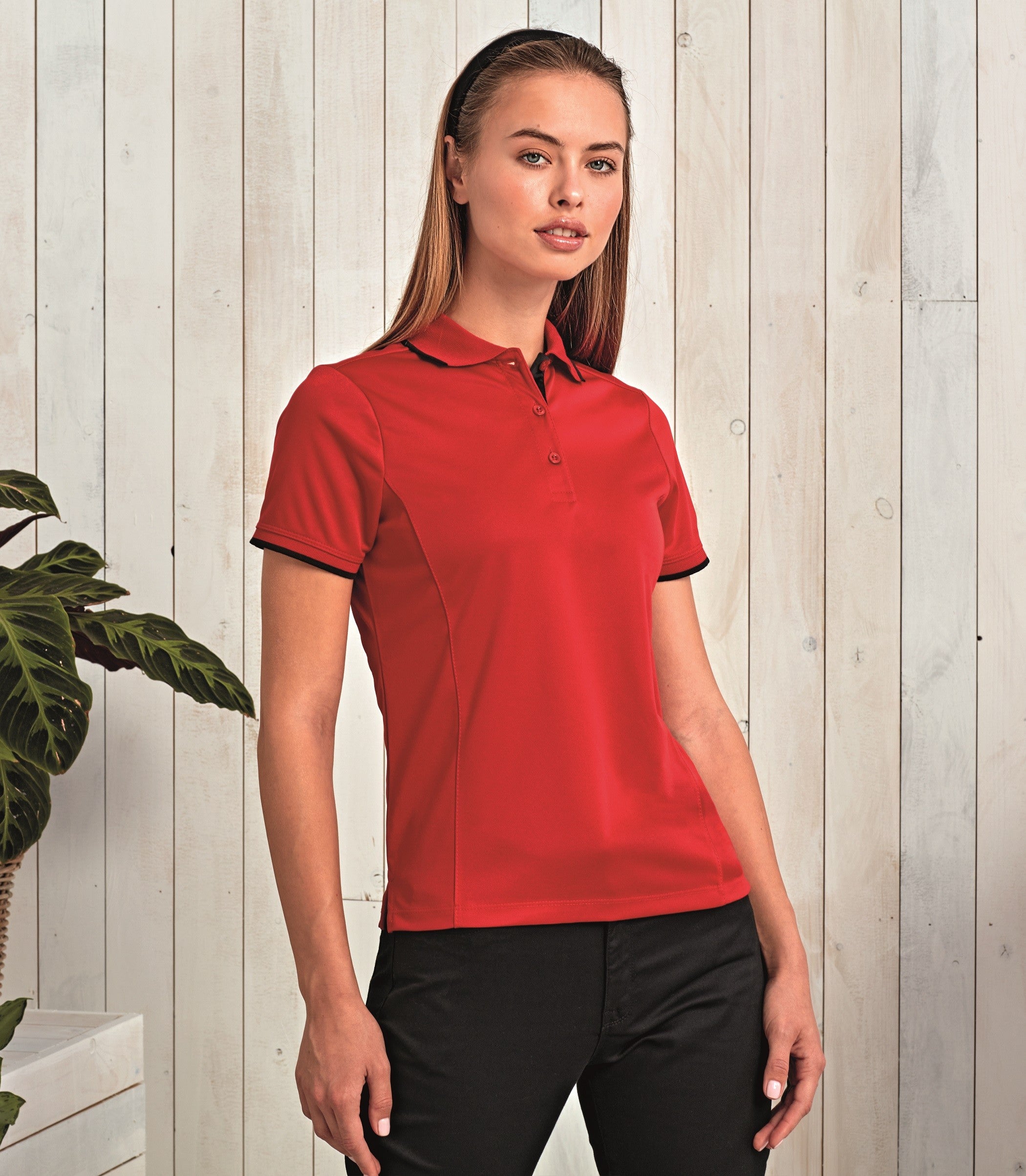 Women's Contrast Coolchecker Polo | RED/BLACK